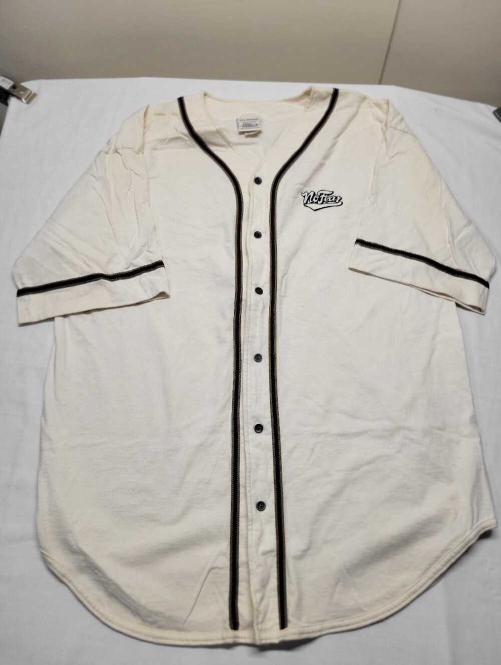Vintage No Fear 90s Cream Baseball-Style Button-Up Shirt USA Sz XL